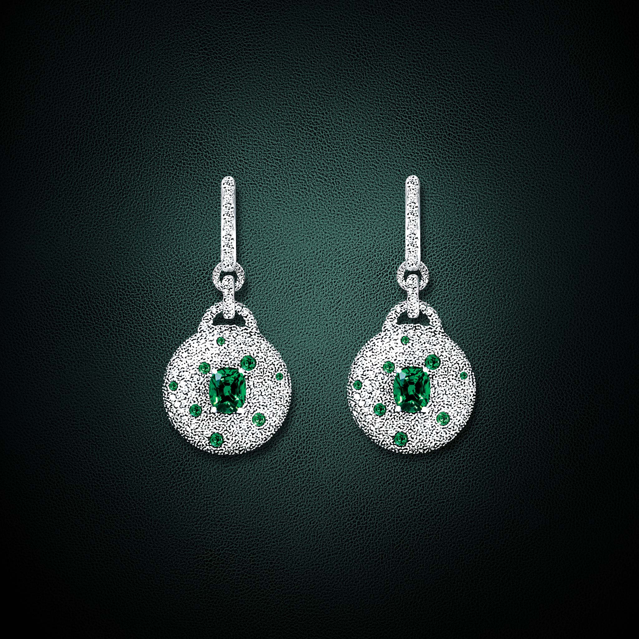 Earrings TALISMAN diamonds, emeralds and green tourmalines