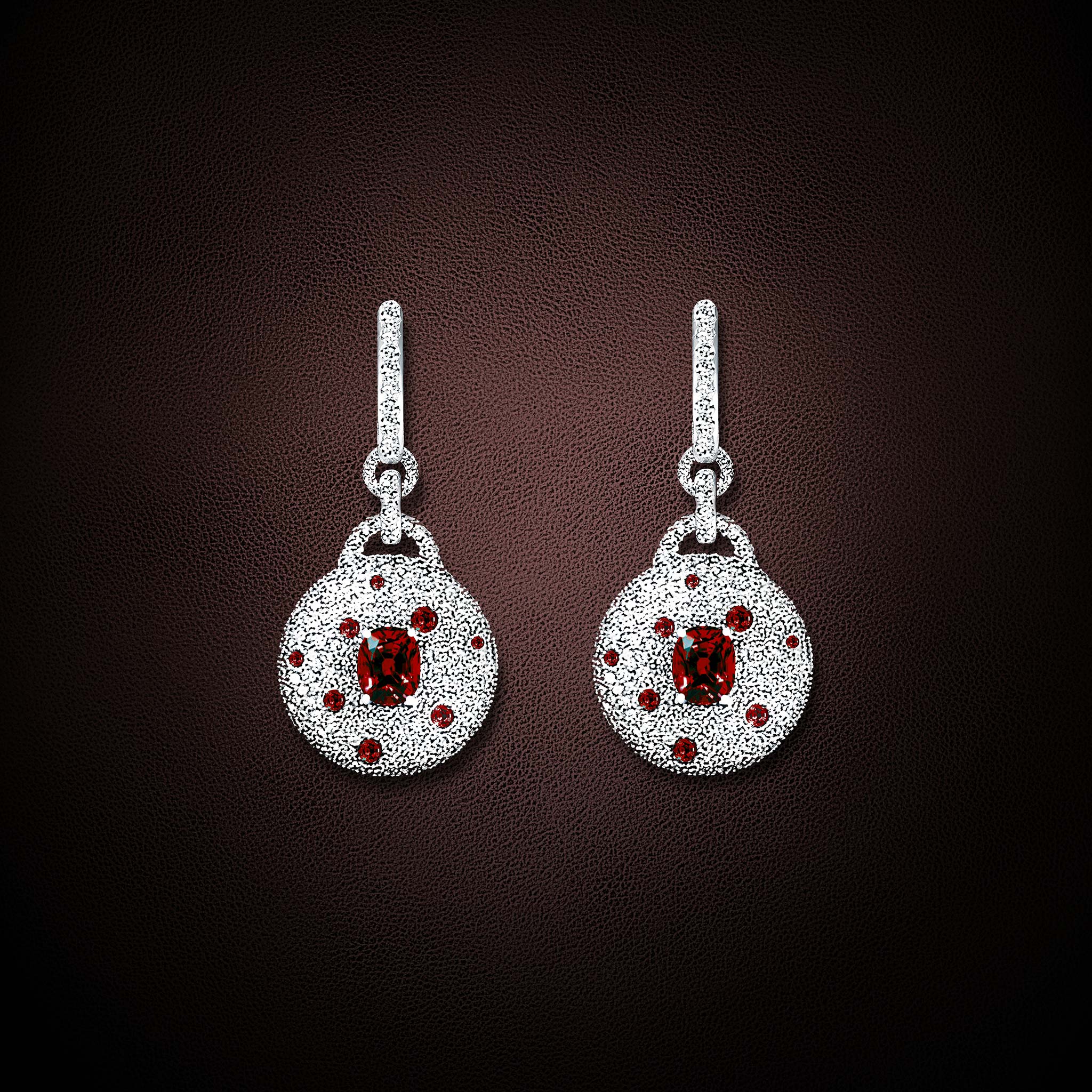 Earrings TALISMAN diamonds, rubies and red spinelle