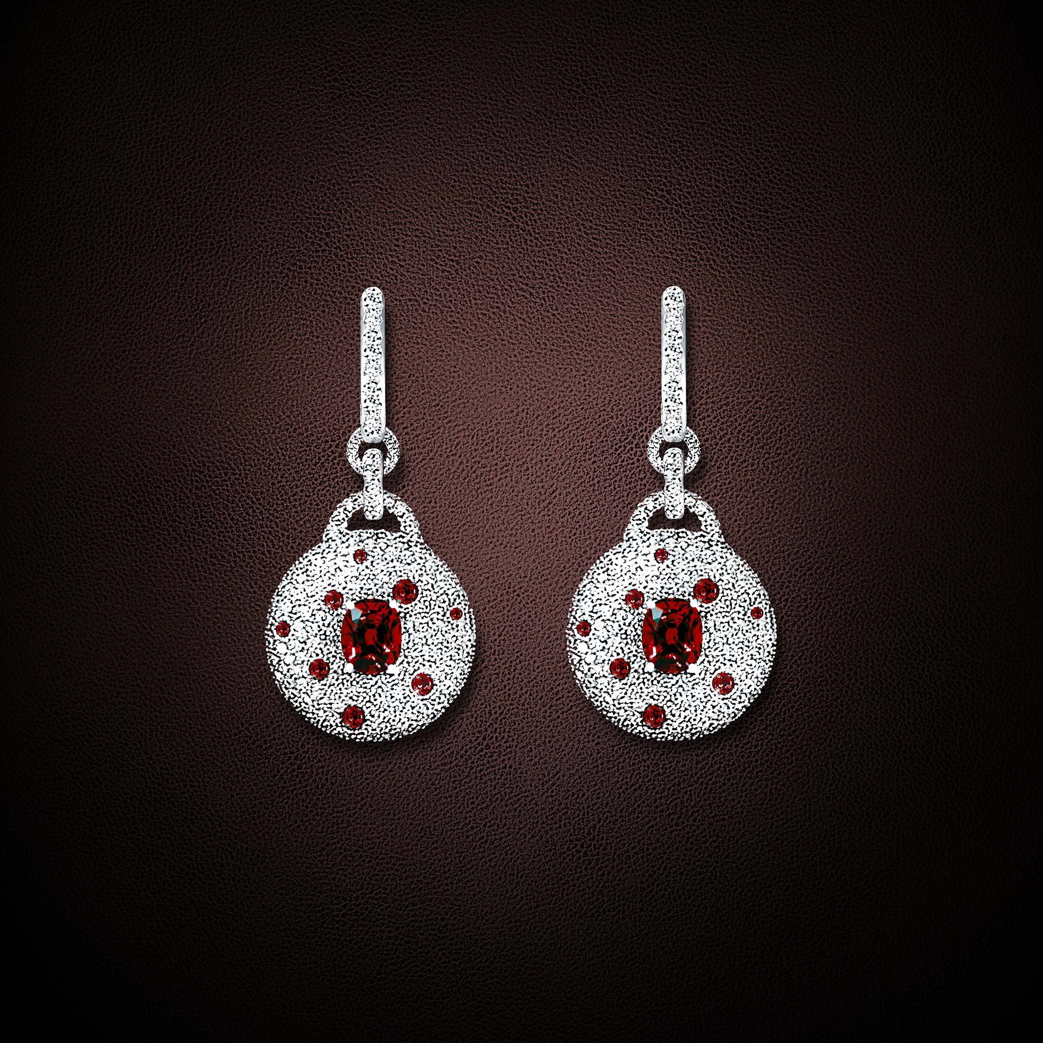 Boucles d’oreilles TALISMAN diamants, rubis et spinelle rouge