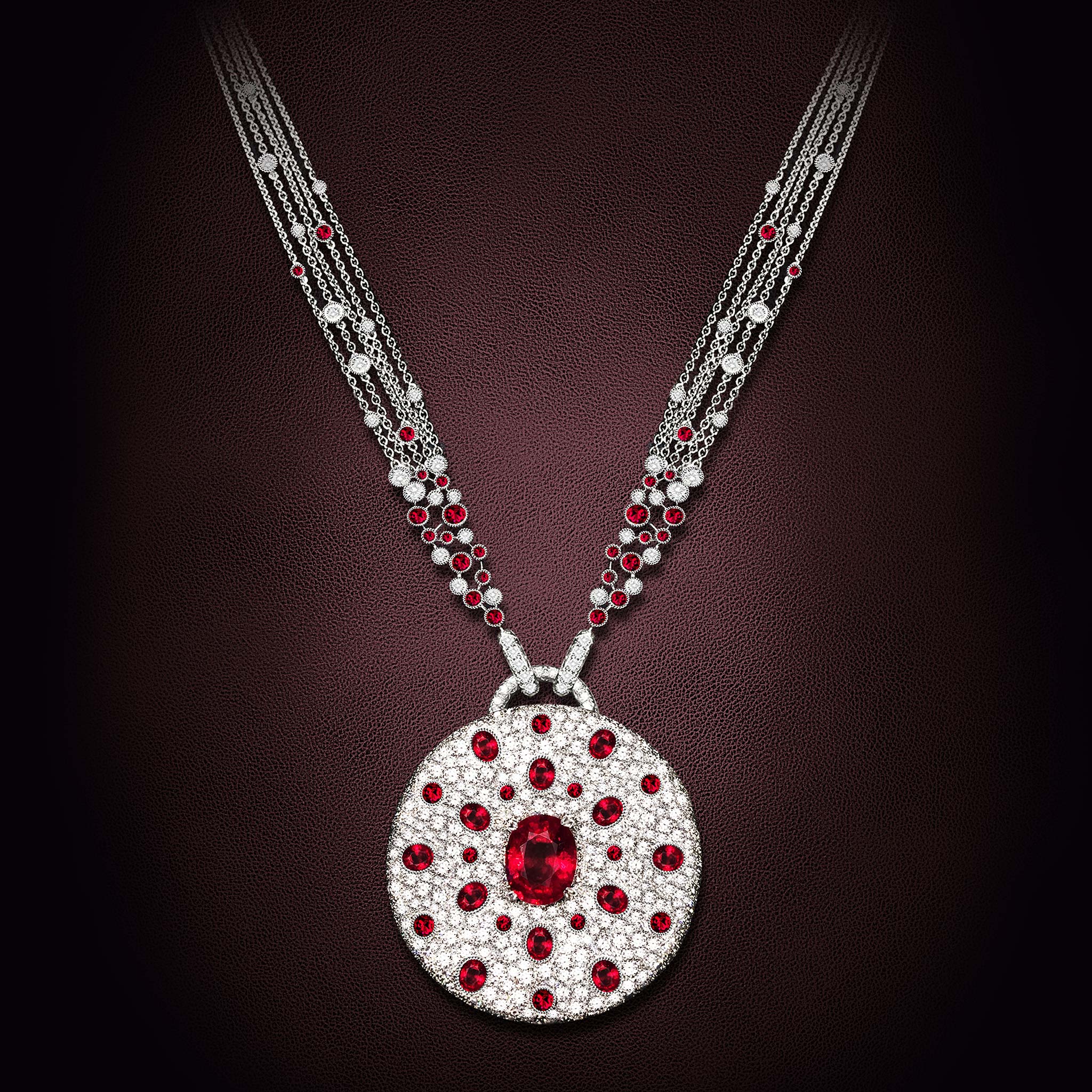 Collier TALISMAN diamants, rubis et spinelles rouges