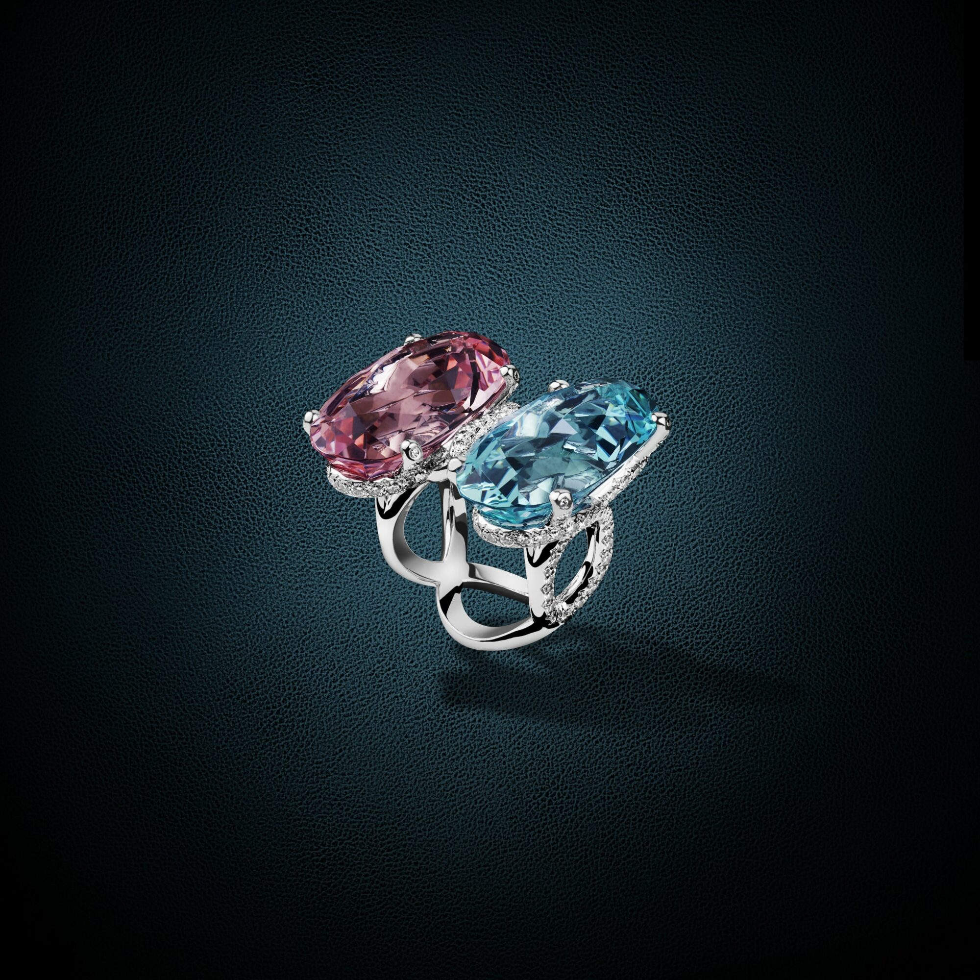 Ring 8 DUO pink beryl and blue beryl