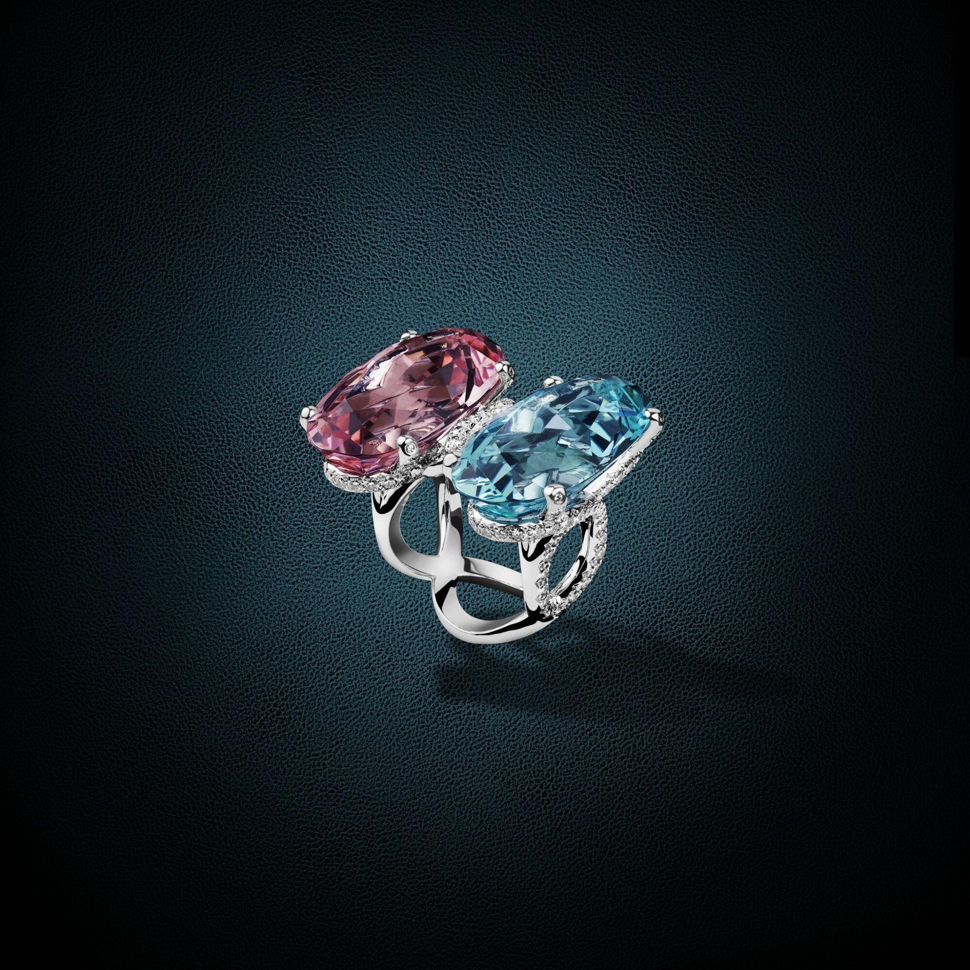 Bague 8 DUO béryl rose et béryl bleu