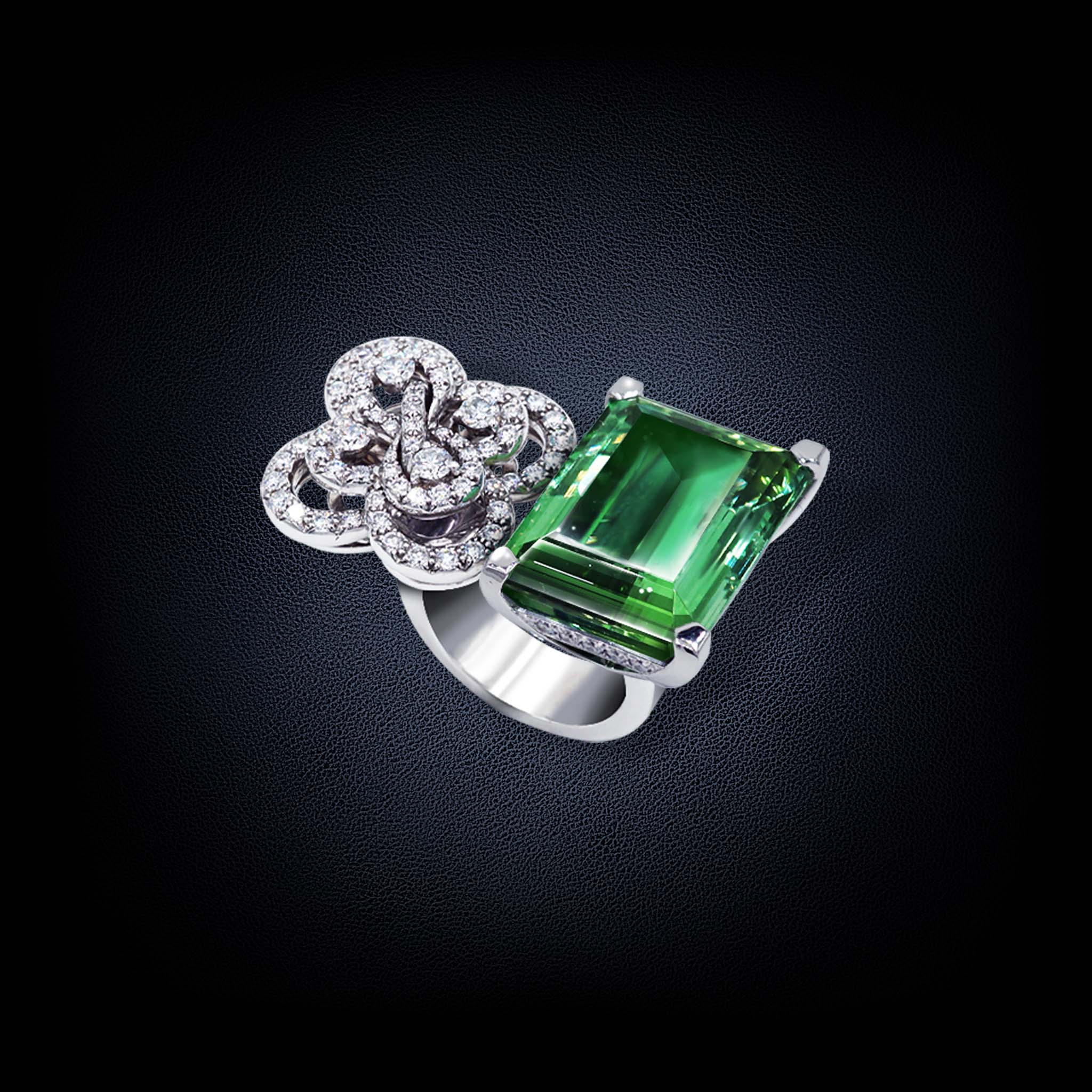 Ring DUO 8 diamonds and green tourmaline