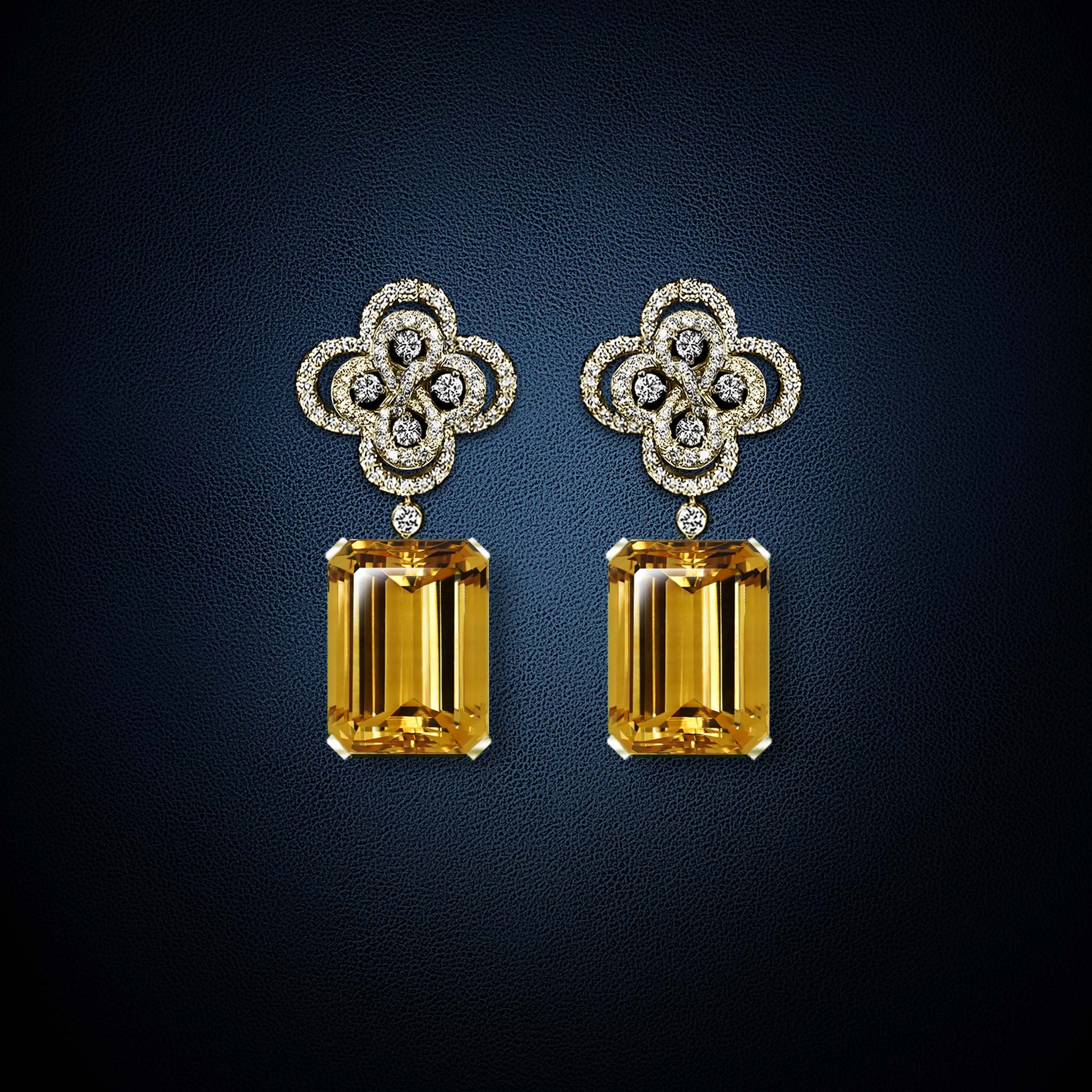Earrings 8 Duo diamonds and yellow beryls