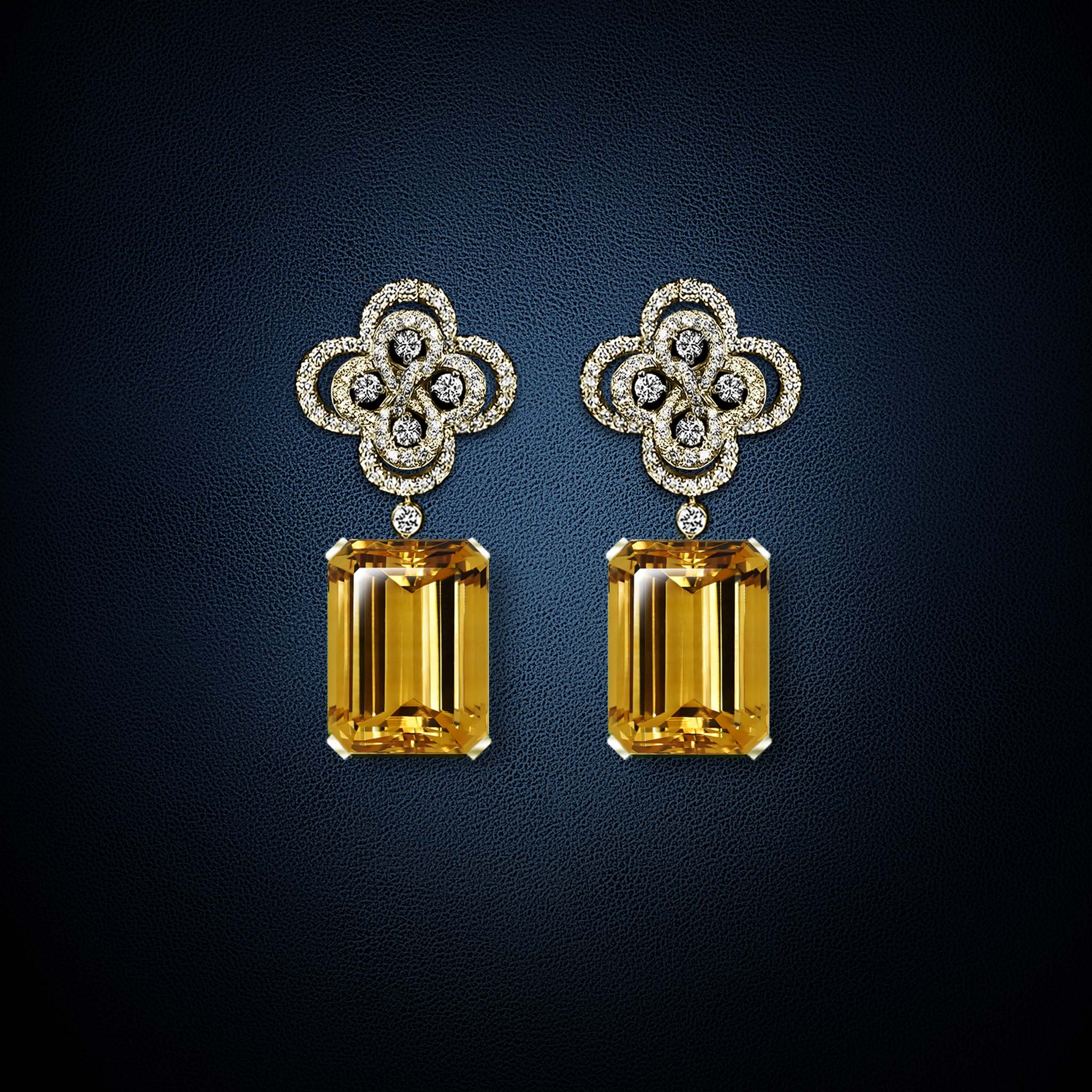 Boucles d’oreilles 8 DUO diamants et béryls jaunes